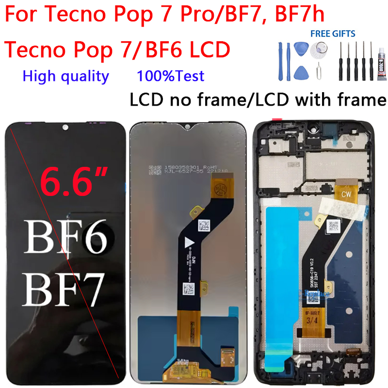 สําหรับ Tecno Pop 7 Pro/BF7, BF7h Tecno Pop 7/BF6 จอแสดงผล LCD Touch Screen Digitizer Glass Assembly