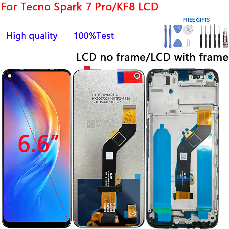สําหรับ Tecno Spark 7 Pro/KF8 จอแสดงผล LCD Touch Screen Digitizer Glass Assembly อะไหล่ซ่อม