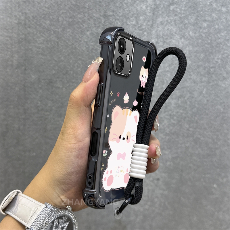 Case สําหรับ Samsung A06 A07 เคสโทรศัพท์ป้องกันการตกกระแทกแบบไฟฟ้าความงามใหม่แมวน่ารักเคสโทรศัพท์ดีไซน์ใหม่ฟรีเชือกแขวน