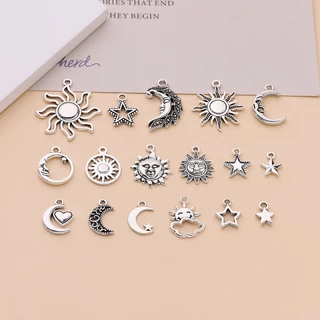จี้โลหะผสม Sun Moon และดาวห้าแฉก 10 ชิ้น สําหรับทำสร้อยคอและสร้อยข้อมือ DIY