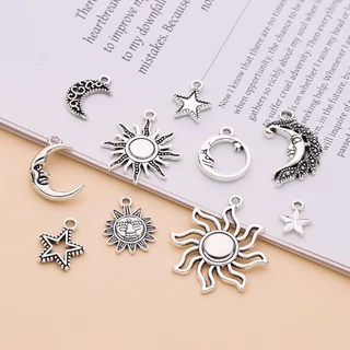 จี้โลหะผสม Sun Moon และดาวห้าแฉก 10 ชิ้น สําหรับทำสร้อยคอและสร้อยข้อมือ DIY
