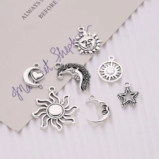 จี้โลหะผสม Sun Moon และดาวห้าแฉก 10 ชิ้น สําหรับทำสร้อยคอและสร้อยข้อมือ DIY