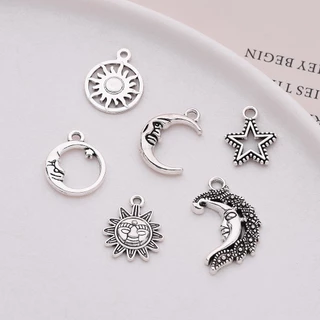 จี้โลหะผสม Sun Moon และดาวห้าแฉก 10 ชิ้น สําหรับทำสร้อยคอและสร้อยข้อมือ DIY