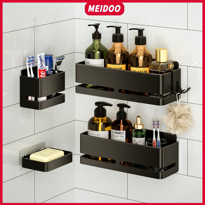 MEIDOO ชุดอลูมิเนียมติดผนังรวมทั้งชั้นวางที่วางแปรงสีฟันจานสบู่เหมาะสำหรับใช้ในห้องน้ำและห้องครัว