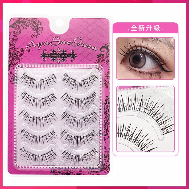 5 คู่สไตล์ไทย Crisscross ขนตาปลอมดูธรรมชาติ C Curl Clear Band ปลอมต่อขนตาสําหรับแต่งหน้าทุกวัน