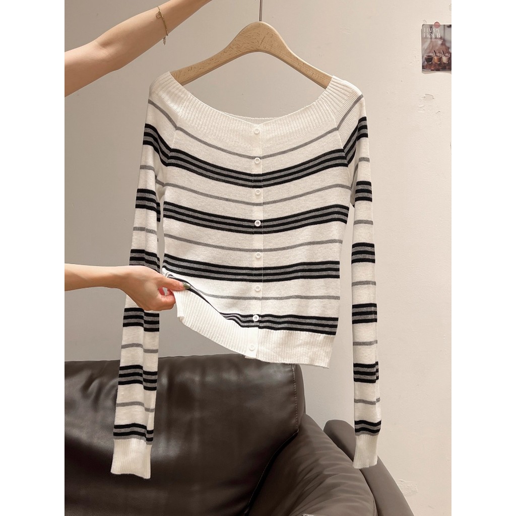 เสื้อสเวตเตอร์แขนยาวสำหรับผู้หญิง แบบไร้สายคล้องไหล่ สไตล์สไลม์ สวมใส่สบายในฤดูใบไม้ร่วงและหนาว