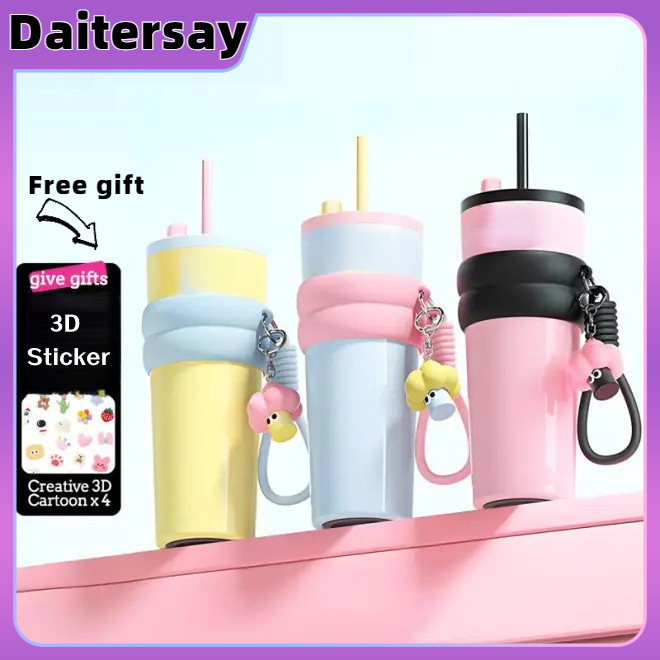 [แจกสติ๊กเกอร์น่ารักๆ]ถ้วยกาแฟฟ พร้อมหลอด/แก้วใส่น้ำแข็งขนาด-จุขนาดใหญ่/710ML สแตนเลส/ ถ้วยน้ำความ-พร้อมจี้ห้อย,/ แก้วเก็บความเย็น/เก็บความเย็นได้ 24 ชั่วโมง /แก้วน้ำในรถยนต์/แก้วเก็บความร้อน