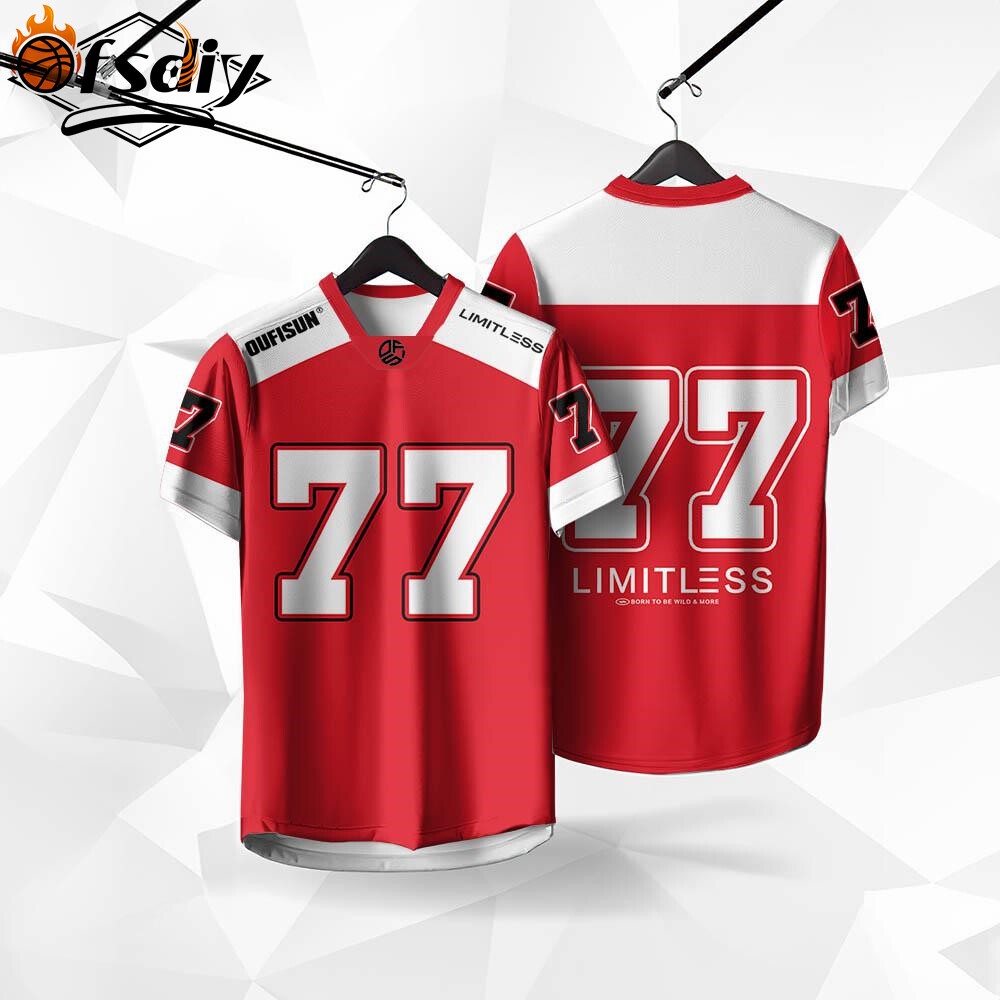 Jersey Free Custom NameCampus Football Team Jersey Mens No. 77 เจอร์ซีย์ แฟชั่นกีฬาเสื้อยืดชายบาสเกต