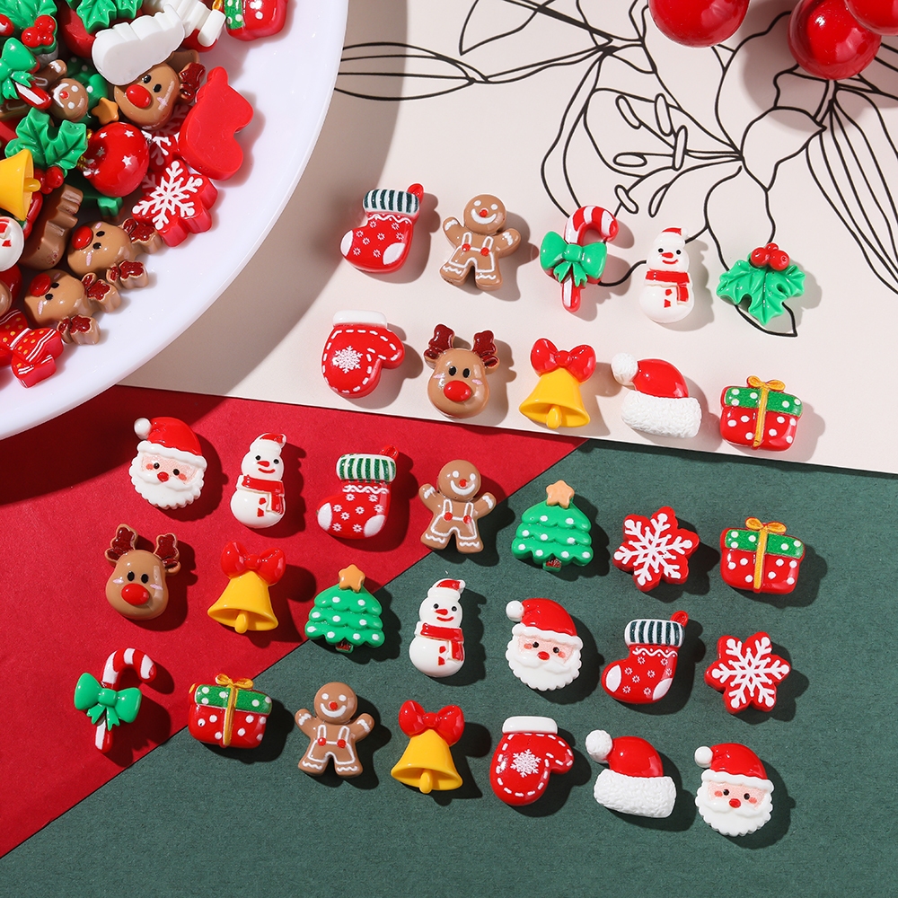 St.kunkka 10 ชิ้น ลูกปัดคริสต์มาสเรซิ่น แพทช์ลูกปัดฮาโลวีน สุ่มสี สำหรับ DIY สร้อยข้อมือ และสร้อยคอ