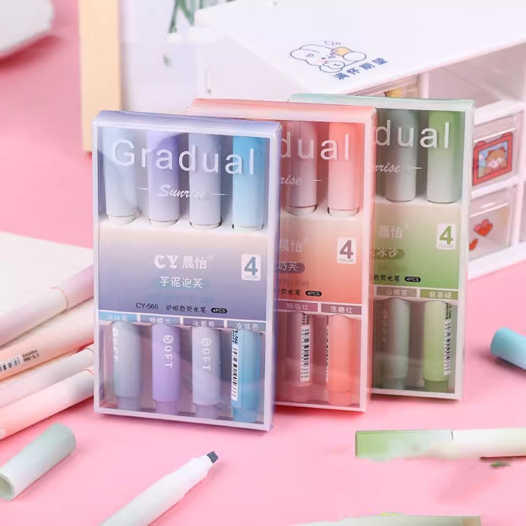 ปากกามาร์กเกอร์ไฮไลท์ สีแคนดี้ สีพาสเทล เครื่องเขียน ของขวัญสําหรับเด็ก จํานวน 4 ชิ้น ต่อแพ็ค