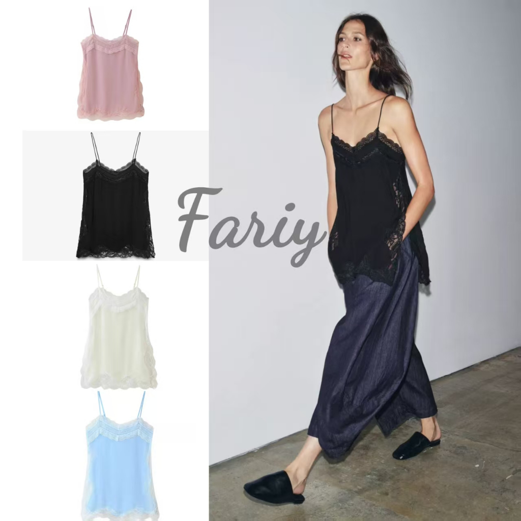 Fariy🍒คลังสินค้าพร้อม🍒 เสื้อกล้ามลูกไม้ฝรั่งเศส โรแมนติกและสวยงาม สไตล์ฤดูร้อนใหม่ สไตล์วันหยุดทางตอนใต้ของฝรั่งเศส（โปร่งใสเล็กน้อย）