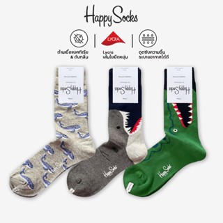 Happy Socks ถุงเท้ายาว ผ้าฝ้ายแฟชั่นชาย ลายฉลาม