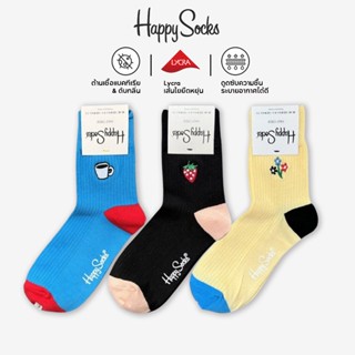 Happy Socks ถุงเท้ายาว ผ้าฝ้าย แฟชั่นสําหรับผู้หญิง โลโก้ปัก…