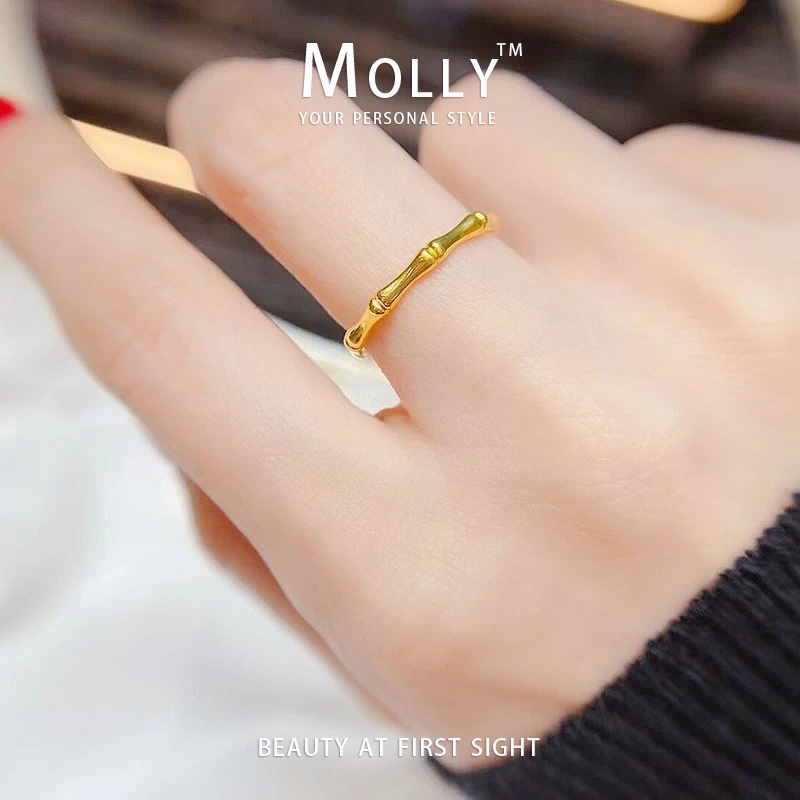 แหวนไม้ไผ่สแตนเลสสําหรับผู้หญิง,ไม่ซีดจาง 18K ชุบทอง Hypoallergenic Non Tarnish เครื่องประดับแฟชั่นเรียบง่าย