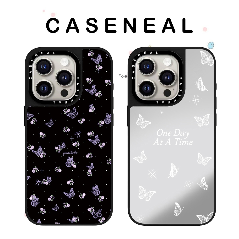 CASENEAL Line ผีเสื้อคุณภาพสูงกระจกเคสโทรศัพท์เหมาะสําหรับ iPhone 17ProMax 17pro 17 air 16promax 16 15promax 15 14promax 13 13promax แฟชั่น Anti Drop Hard Case