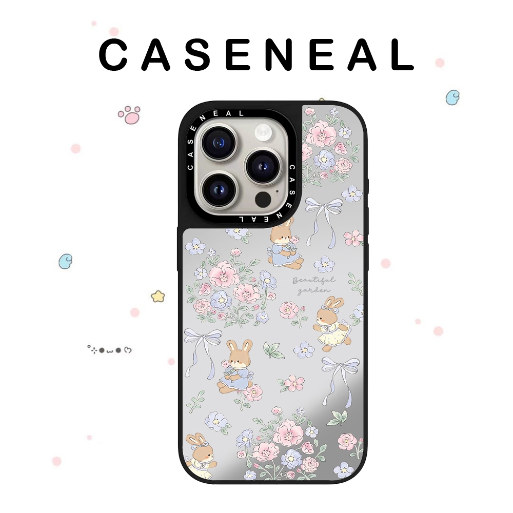 CASENEAL ดอกไม้กระต่ายคุณภาพสูงกระจกเคสโทรศัพท์เหมาะสําหรับ iPhone 17ProMax 17pro 17 air 16promax 16 15promax 15 14promax 13 13promax แฟชั่น Anti Drop Hard Case