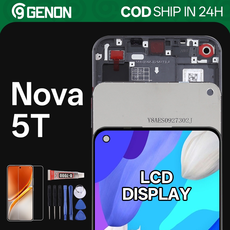 Genon IPS LCD สําหรับ Huawei Nova 5T จอแสดงผล LCD หน้าจอสัมผัสพร้อมชิ้นส่วนทดแทนกรอบ