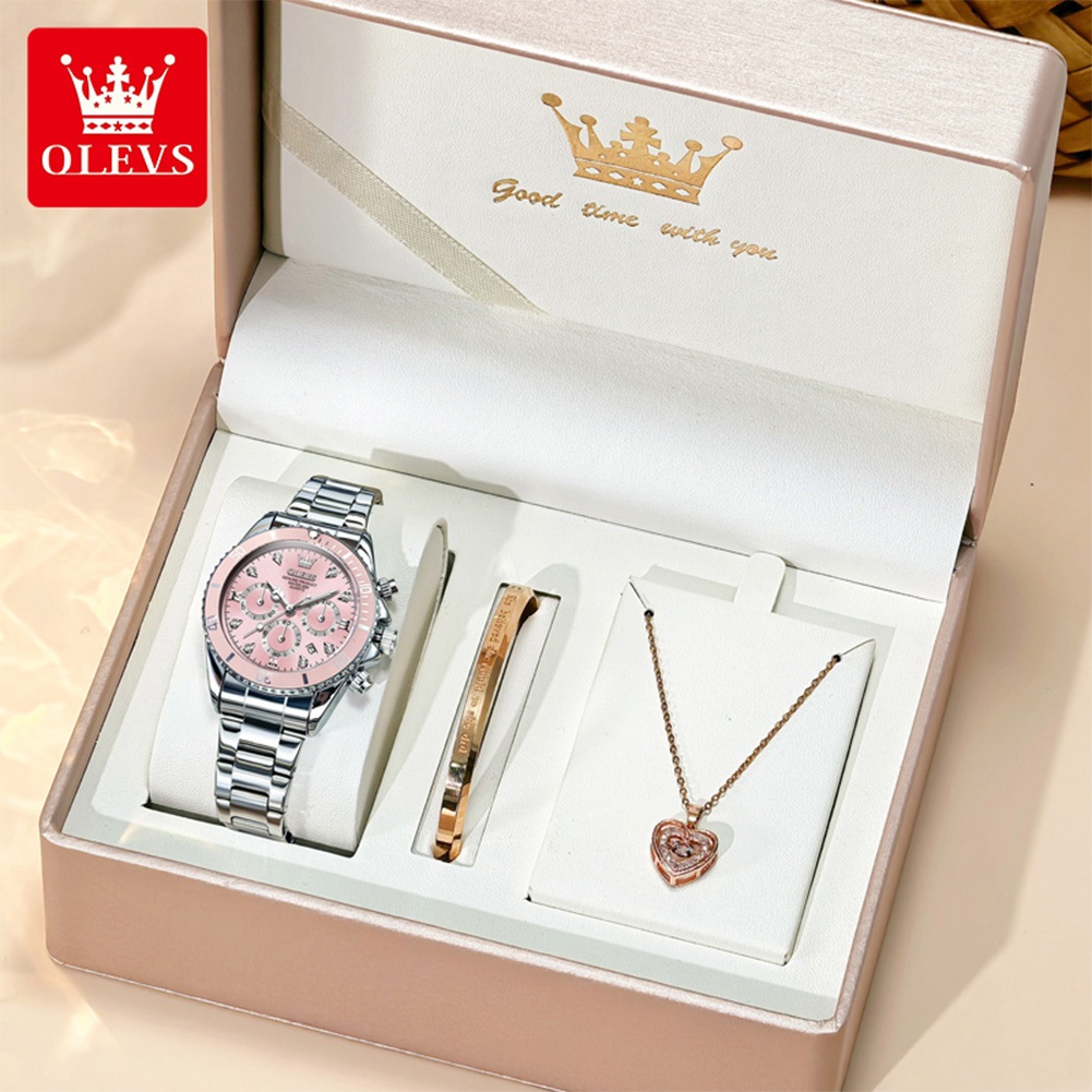 OLEVS มะกอก นาฬิกาสําหรับผู้หญิงเดิมกันน้ําสแตนเลสกุหลาบทองเลดี้สาวชุดของขวัญพร้อมกล่อง