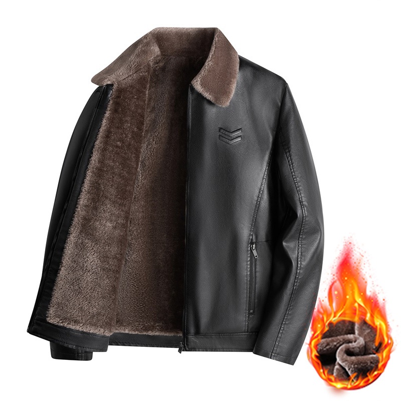 แจ็คเก็ตหนังสำหรับผู้ชาย ภายในเป็นฟูกขนแกะหนา เหมาะสำหรับฤดูใบไม้ร่วงและฤดูหนาว