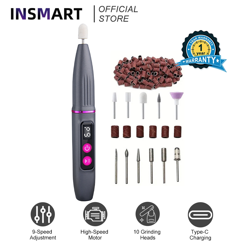 INSMART เครื่องเจียเล็บไฟฟ้า ตะไบไฟฟ้า สำหรับตะไบเล็บ ขัดเล็บ ตะไบสีเจล