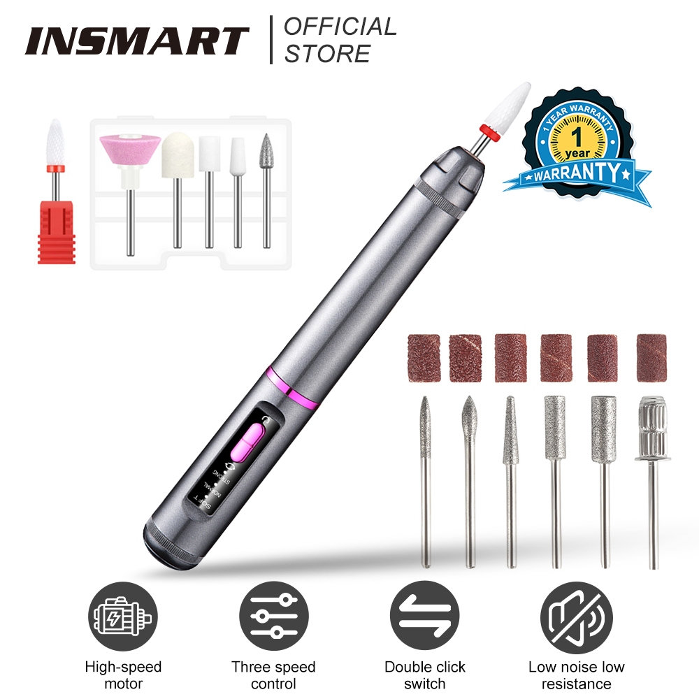 INSMART เครื่องเจียเล็บไฟฟ้า ครื่องขัดเล็บไฟฟ้า เครื่องมือทําเล็บ ปรับระดับความเร็วได้