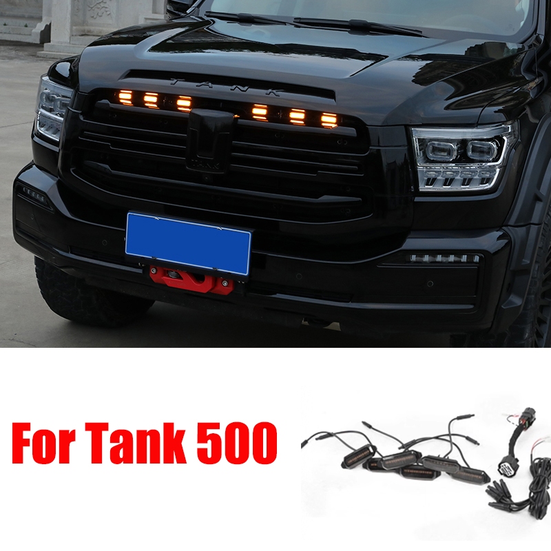 สําหรับ Great Wall Tank 500 TANK 500 Grille ไฟตกแต่งแสงสีเหลืองโลโก้รถการปรับเปลี่ยนพิเศษยานยนต์บรรยากาศอุปกรณ์เสริม