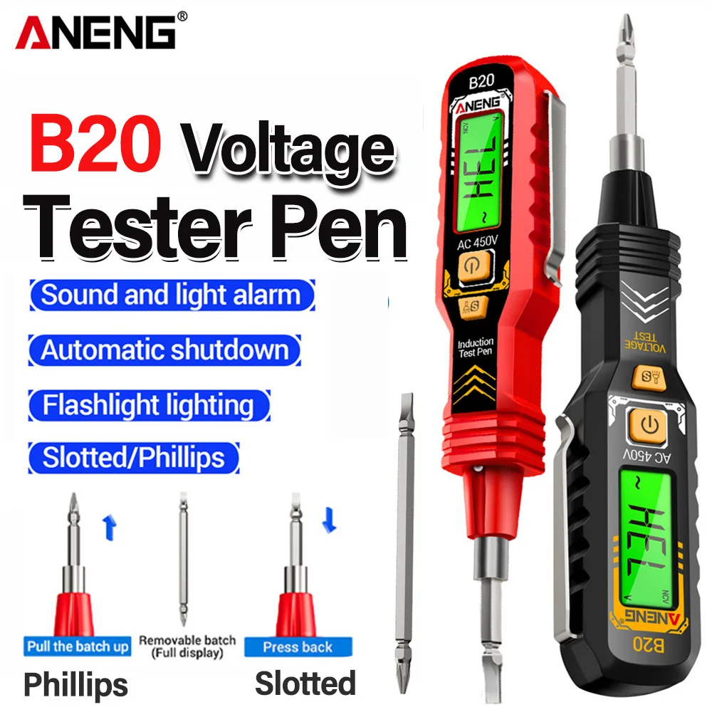ANENG B20 ฉนวนปากกาทดสอบแรงดันไฟฟ้าไขควงสองหัว Dual-use Slotted Cross ปากกาสกรูไดร์เวอร์ซ่อมเครื่องม