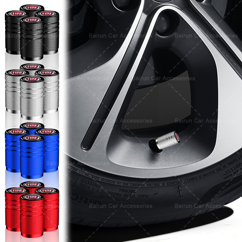 4pcs อลูมิเนียมโลโก้รถยาง Rust-proof หมวกล้อรถ Tyre สําหรับ Fiat Panda Bravo Punto Croma 500 595