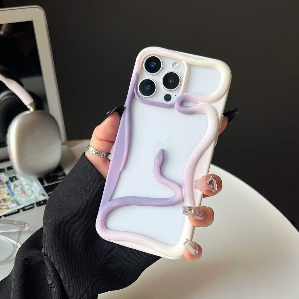 จัดส่งที่รวดเร็วHollow Snake Soft CaseสําหรับiPhone 17 16 15 14 13 12 11 Pro Max 14 15 16 Plus 3D Creative Funไล่ระดับสีการออกแบบเต็มรูปแบบกระจกหลุมขนาดใหญ่Anti Falling Cover