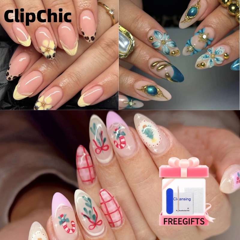 ClipChic 10 ชิ้นเล็บปลอม French Ballerina เล็บปลอมเล็บยาวเล็บปลอมชุด