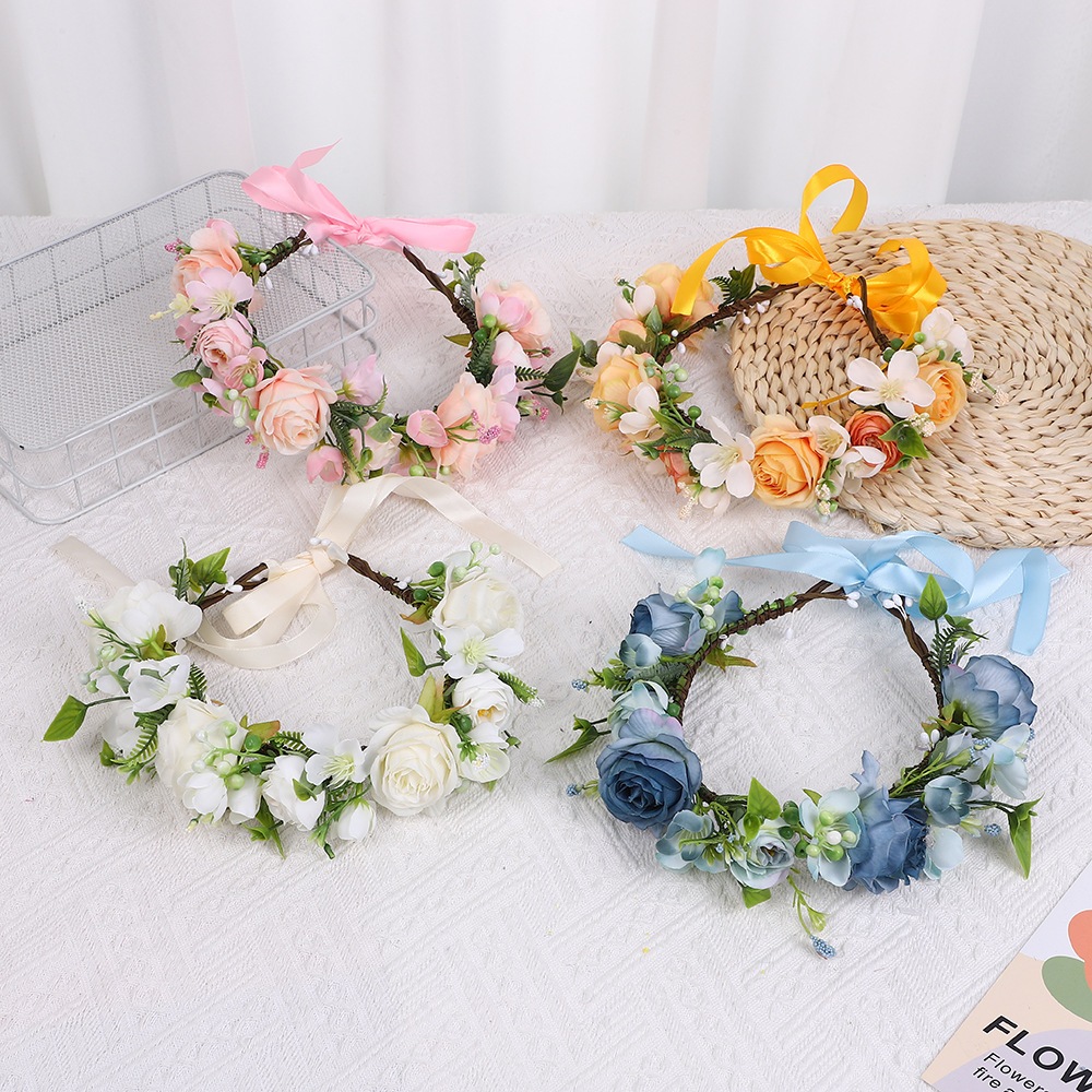 Bohemian Rose Flower Crown Fairy Flower Crown Headpiece สําหรับงานแต่งงานวันเกิด Holiday Party