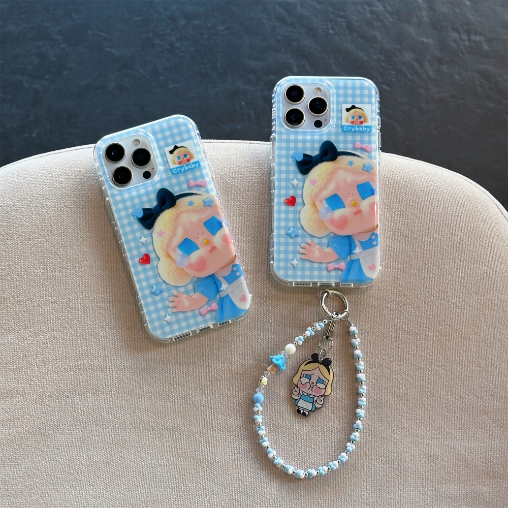 ลายสก๊อตสีฟ้า Cry Girls Crying Again Series Crybaby เคสโทรศัพท์สําหรับ iPhone 15 14 16 Pro 17 Pro Ma