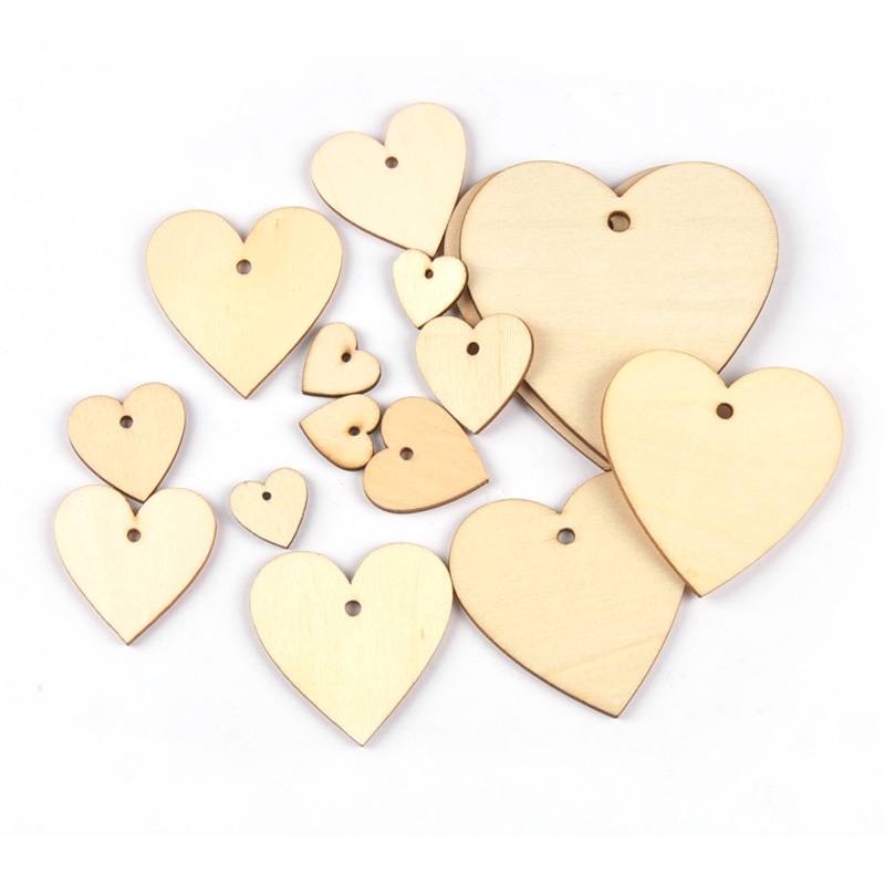 สร้อยคอหัวใจไม้ขนาด 2-10 เซนติเมตร อัญมณีไม้ DIY สำหรับตกแต่งบ้านและเครื่องประดับ