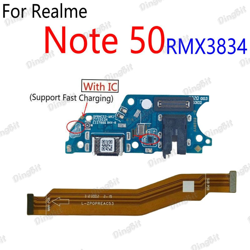 บอร์ดชาร์จพร้อมไมโครโฟนทดแทนสําหรับ Realme Note 50 เมนบอร์ดหลัก borad flex Cable RMX3834