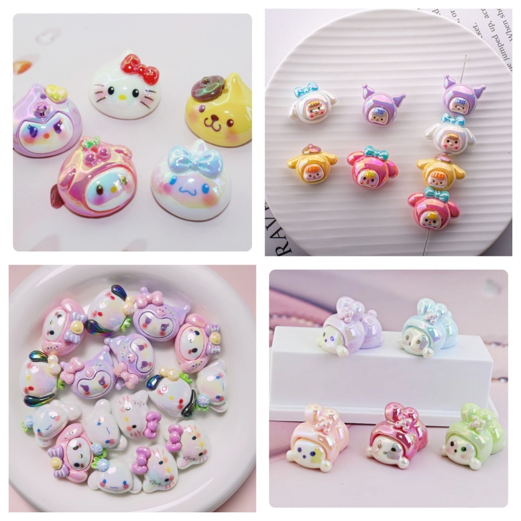 Childlike สินค้าสูง Kuromi เรซิ่นการ์ตูน Sanrio ลูกปัดหลวมหลุมแนวตั้ง DIY ห่วงโซ่โทรศัพท์มือถืออุปกรณ์เสริมลูกปัด
