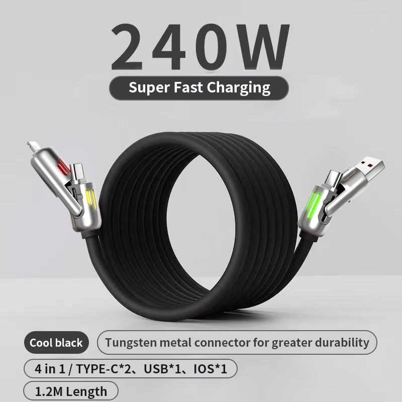 【niumo】1 ม. 4-in-1 240W สายชาร์จเร็วสุดป้องกันการแตกหักสายชาร์จ USB Type-C