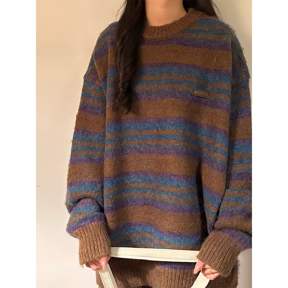 เสื้อสเวตเตอร์ลาย Mohair ของย้อนยุคอเมริกัน Contrast Color Mohair