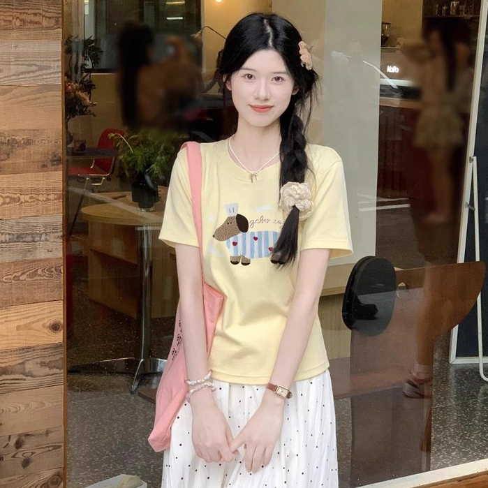 【WJZ】เสื้อยืดแขนสั้นผ้าฝ้ายพิมพ์ลายการ์ตูน สไตล์เกาหลี【Pdd155】