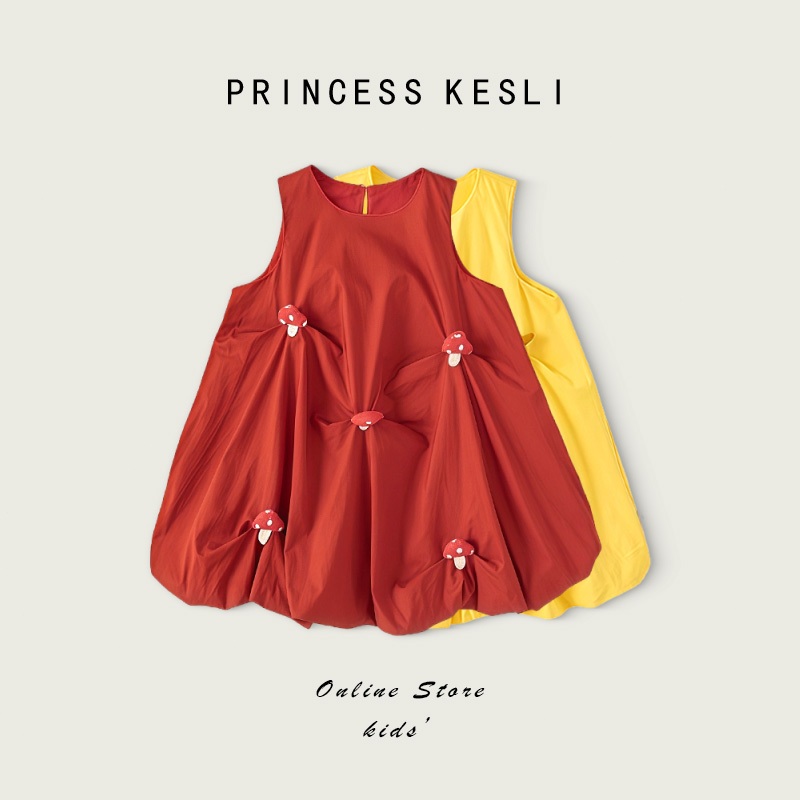 Princess Kesli ชุดเดรสเด็กผู้หญิง สามมิติตุ๊กตา แขนกุด ประโปรงบอลลูน เสื้อผ้าเด็กฤดูร้อน ชุดเดรสเด็ก 6 เดือน-7 ปี