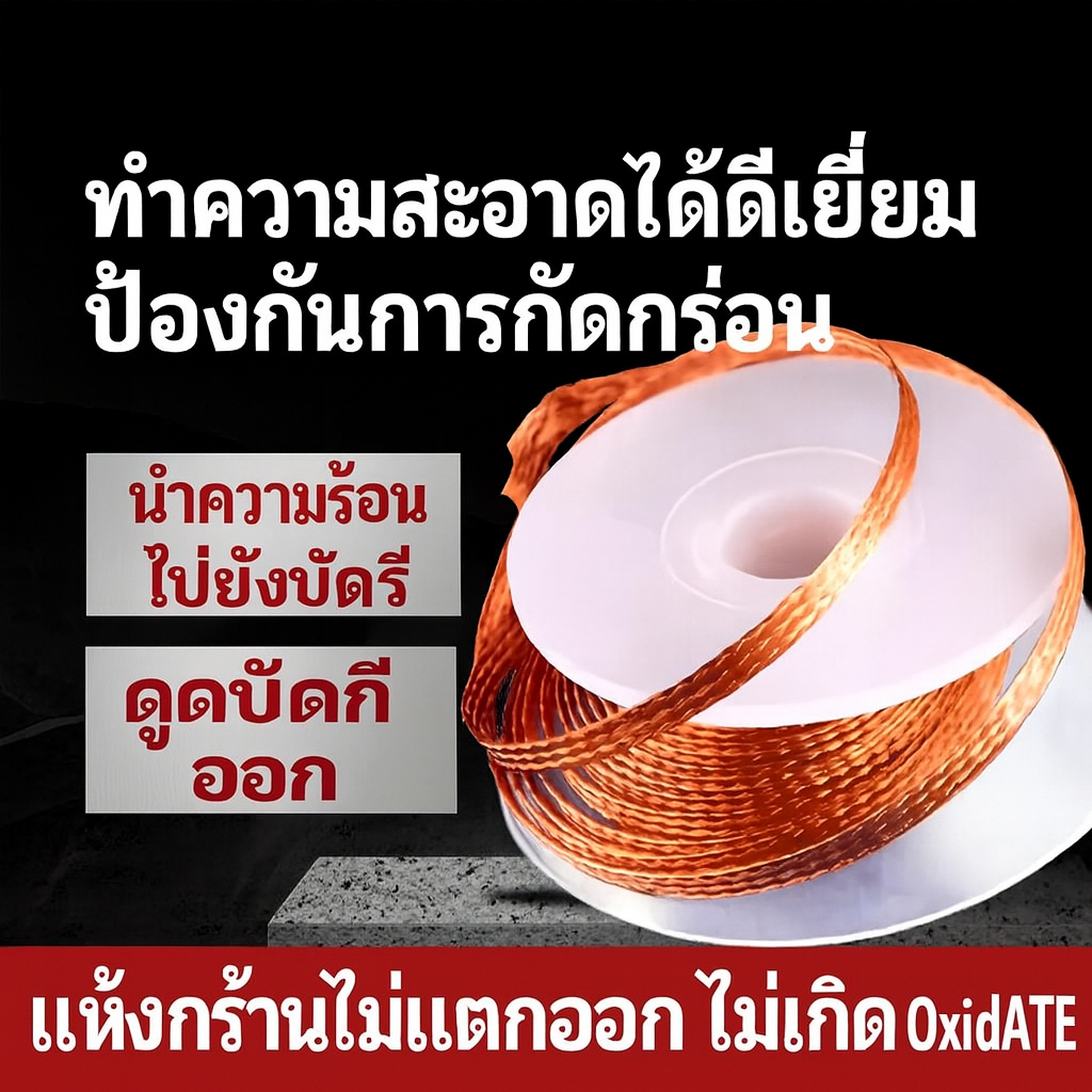 สายถักทองแดงดูดตะกั่วม้วนยาว 1.5เมตร เศษเหลือน้อยไม่ต้องทำความสะอาด ใช้ซ่อมโทรศัพท์คอมพิวเตอร์แผงวงจรไฟฟ้า เครื่องมือบัดกรี เหมาะกับความกว้าง 1.0 ถึง 3.5มม