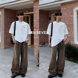 MIXSEVEV-กางเกงยีนส์สีน้ำตาลสไตล์เรโทรสำหรับผู้ชาย สำหรับใส่…