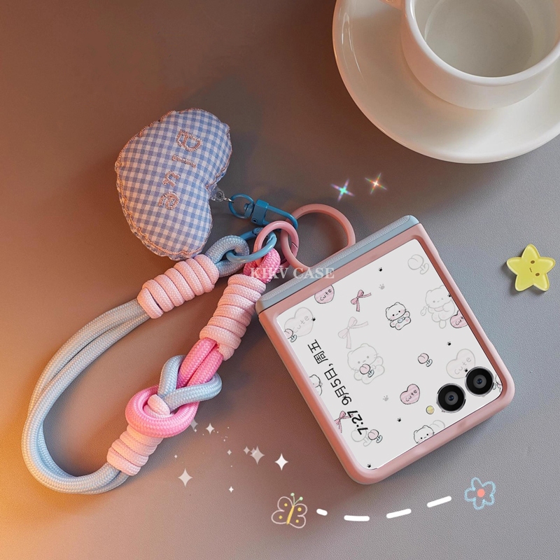 เคสโทรศัพท์หนังน่ารักสำหรับ Samsung Z Flip 5 Z Flip 6 Z Flip 7 เคสโทรศัพท์แบบ Colorblock พร้อมสายคล้องและตะขอ ให้การปกป้องเต็มรูปแบบ กันกระแทกและกันฝุ่น zflip5 zflip6 zflip7FE