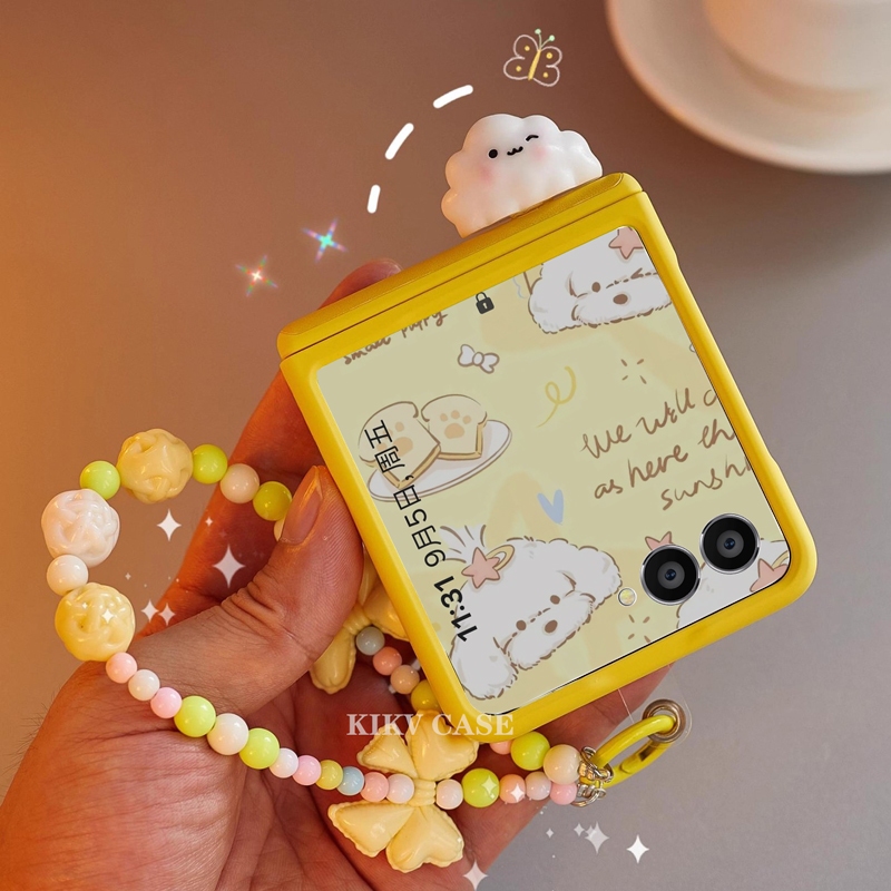 เหมาะสำหรับ Samsung Galaxy Z Flip5 Z Flip 6 Z FLIP 7 เคสโทรศัพท์สีเหลืองพร้อมการป้องกันแกนกลางและสายคล้อง เคสโทรศัพท์น่ารัก ZFLIP5 ZFLIP6 ZFLIP7FE