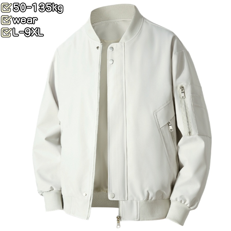 [สวมใส่ 50-135 กก.] L-9XL ฤดูใบไม้ผลิฤดูใบไม้ร่วงแนวโน้ม Plus ขนาด Casual Windproof กันน้ํา Stand-Up Collar Flight Jacket ผู้ชายสวมใส่ด้านนอกหลวมหลายกระเป๋าแจ็คเก็ต