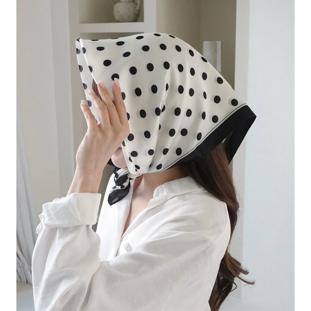 [พร้อมส่งจากไทย] Polkadot style ผ้าโพกผมลายจุดผ้าผูก ขนาด ผ้าลายจุด 70cm