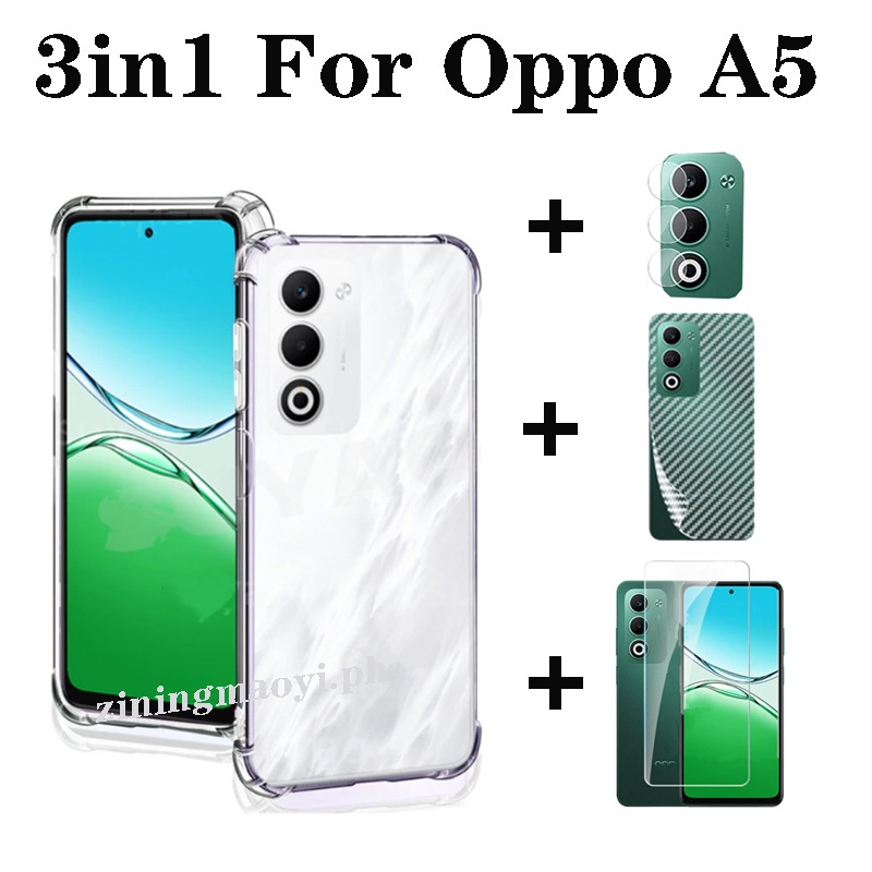 4in1 Oppo A5 เคสโทรศัพท์ใสกันกระแทกสําหรับOppo A5 Pro A3X A3 A5iฟิล์มกระจกนิรภัยและฟิล์มเลนส์และฟิล์