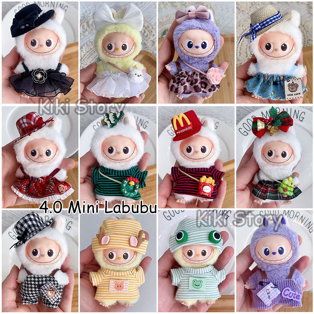 4.0 mini labubu V4 10 ซม.มินิตุ๊กตาเสื้อผ้าคริสต์มาสชุดเจ้าหญิงน่ารักโดยรวมตุ๊กตา Plush อุปกรณ์เสริม