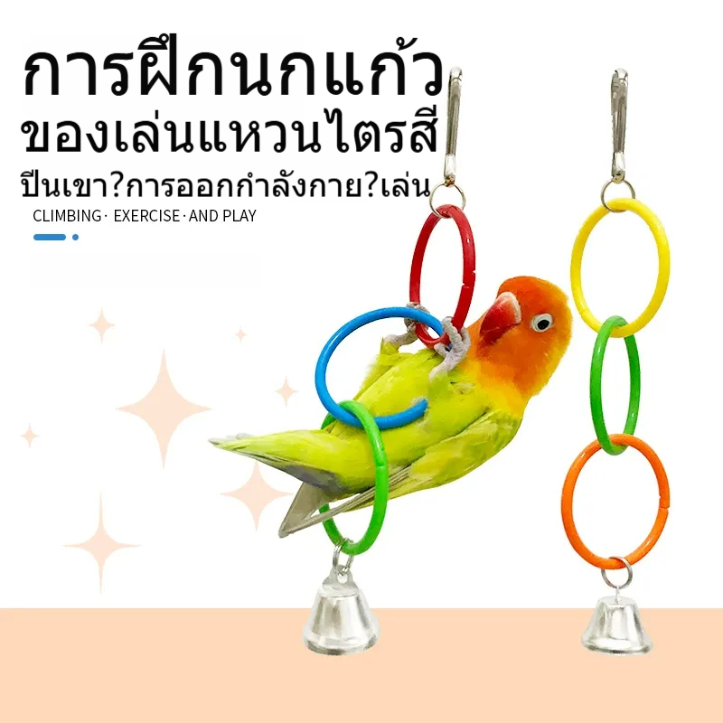 นกแก้วสามสีแหวนกรงนกอุปกรณ์เสริมปีนเขาทําเองแหวนกรอบห้าสีแหวนบดจะงอยปากเคี้ยวอุปกรณ์สัตว์เลี้ยงของเล่นนก รักม