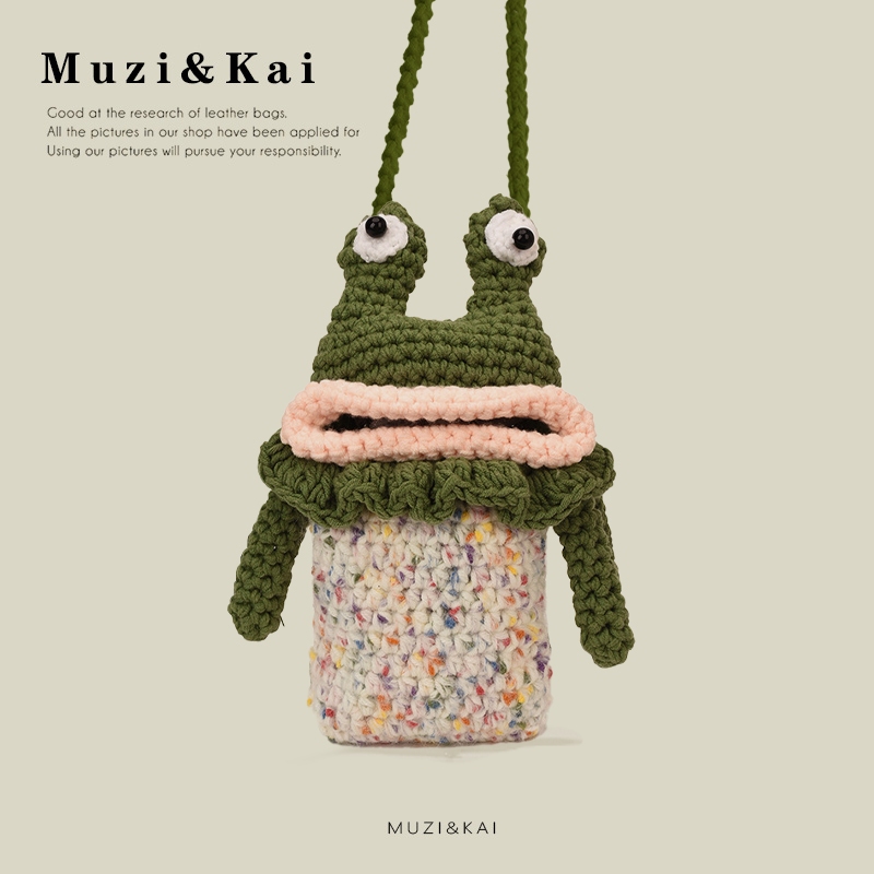 MuziKai กระเป๋าโทรศัพท์มือถือทอ Messenger ปากใหญ่การ์ตูนน่ารัก