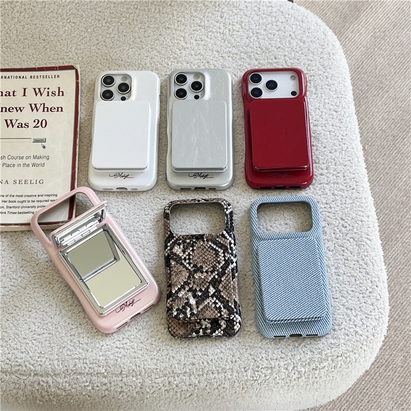 Iphone 17 pro max 16 pro max กระจกสองด้านแบบรวมทุกอย่างพร้อมลวดลายตัวอักษรเคสโทรศัพท์ PU mateeria